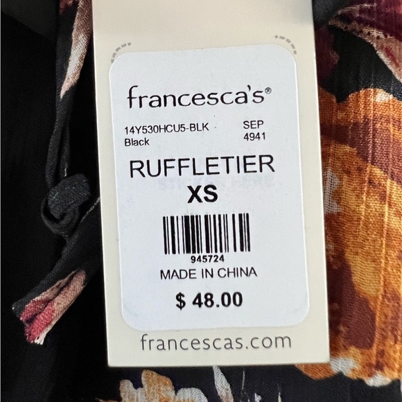 Francesca's by Blue Rain Ruffle Tier Skirt XS Fall Colors Black Brown NWT - Picture 3 of 4